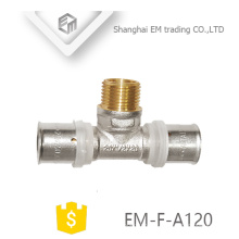 EM-F-A120 NIckel chapeado conector de compressão rosca macho latão tee pipe fitting